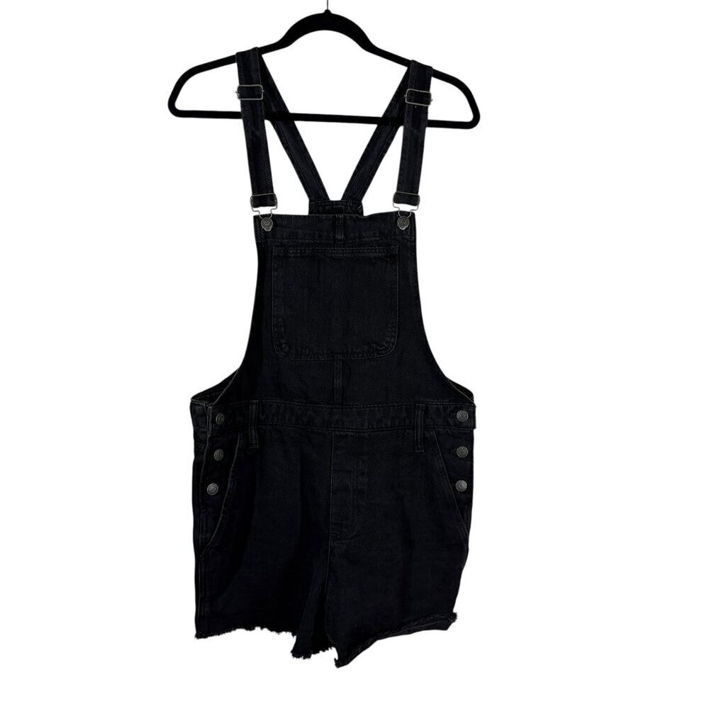 Madewell Black Raw Hem Jean Short Overalls with 3.5" Inseam Women's Size Large
